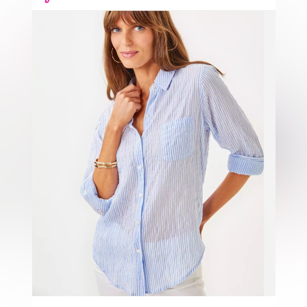 Lilly Pulitzer Blue Striped Button-Up Top